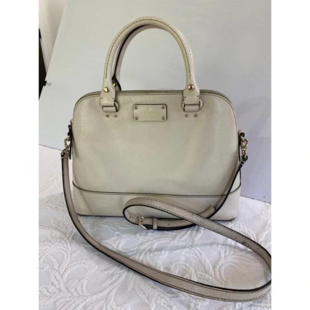 Kate Spade Designer Bag Cream Pebbled Leather Satchel Crossbody Cedar Street‎